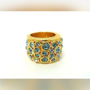 Versace Gold Wide Band Ring with Light Blue Crystals